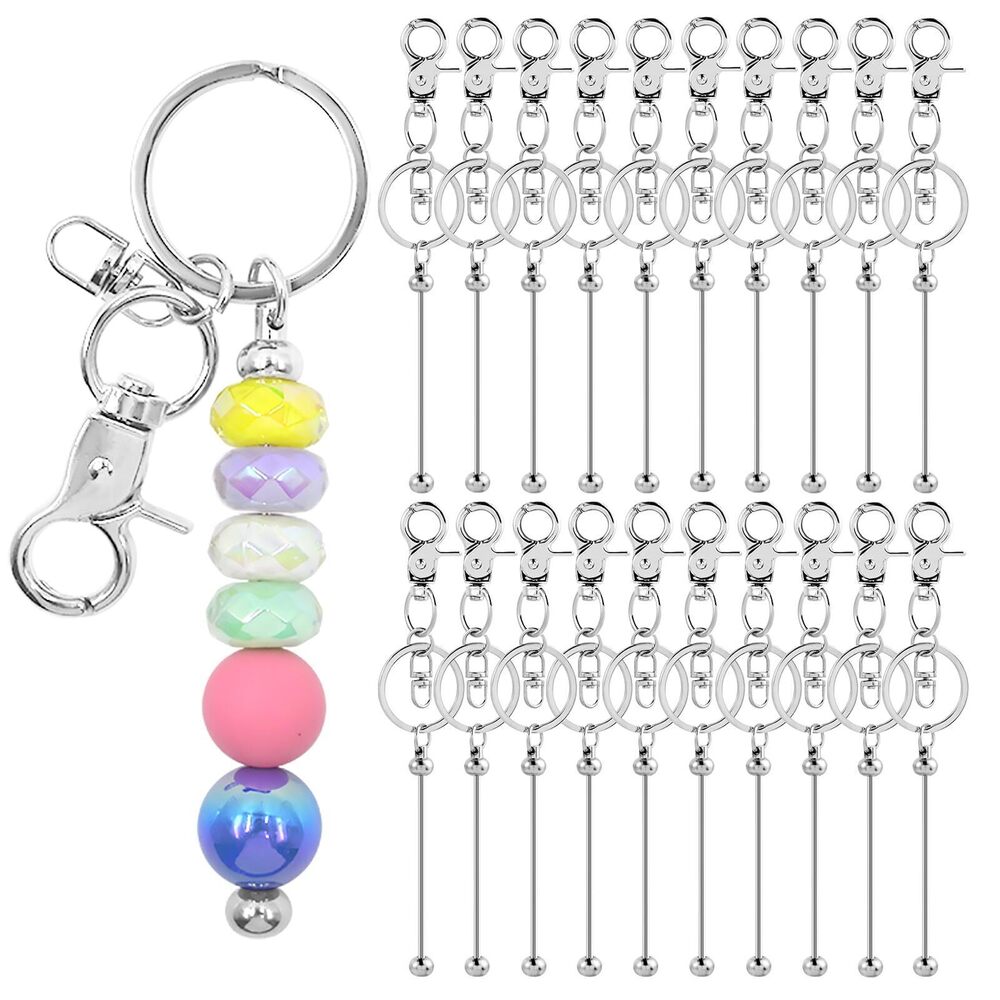 5677 100 Beadable Keychains - DIY Silver Beadable Bars - Bead Keychain